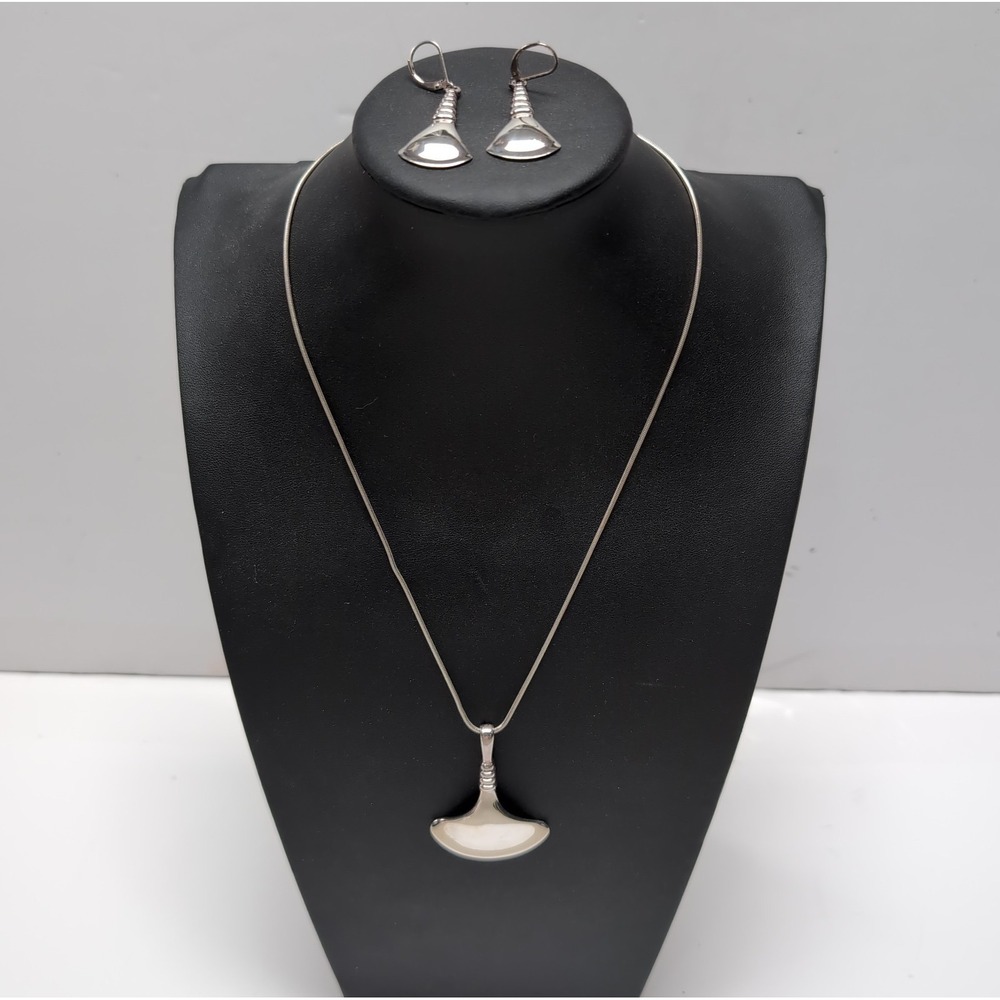 Vtg Robert Lee Morris RLM 925 Sterling Silver Necklace Earrings Set Wrapped Fan